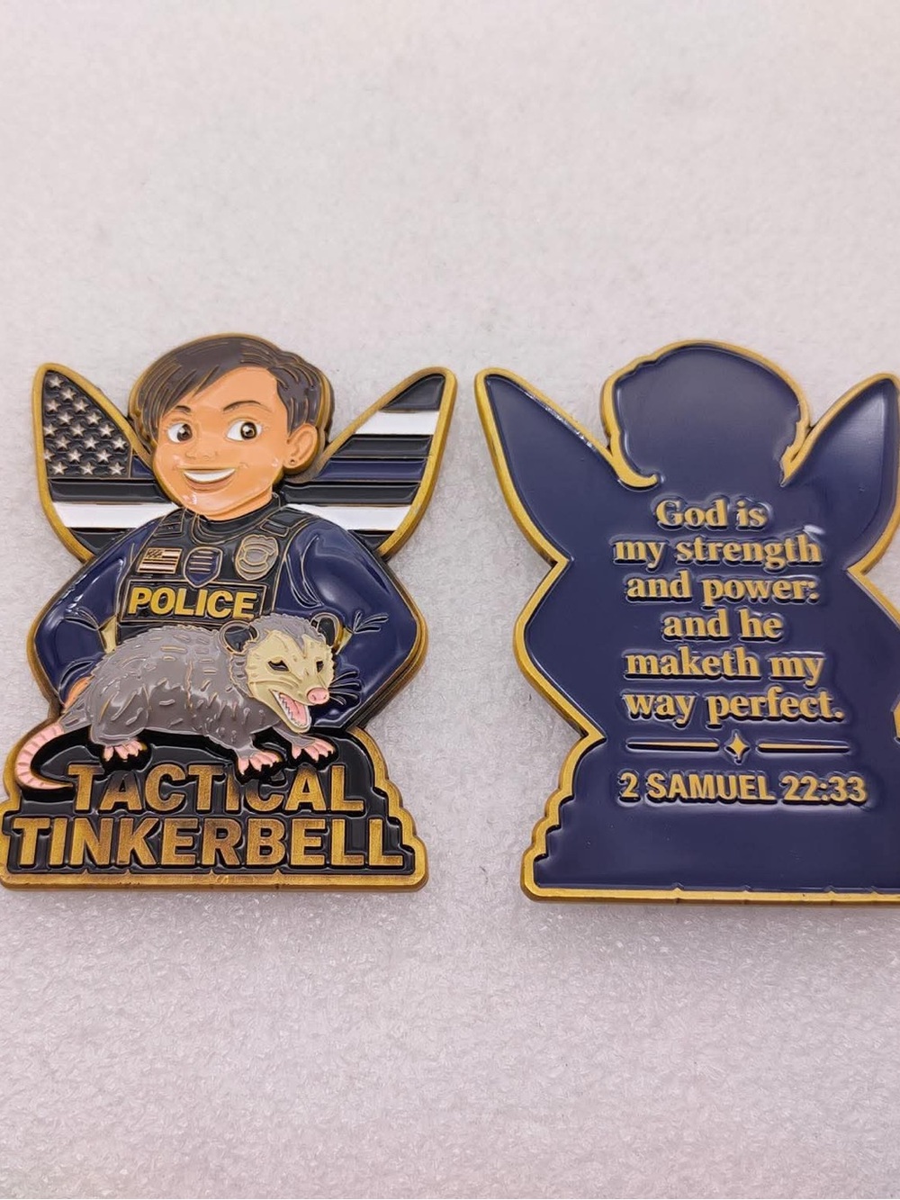 Police Tactical Tinkerbell Challenge Coin- Navy, Gold, Black